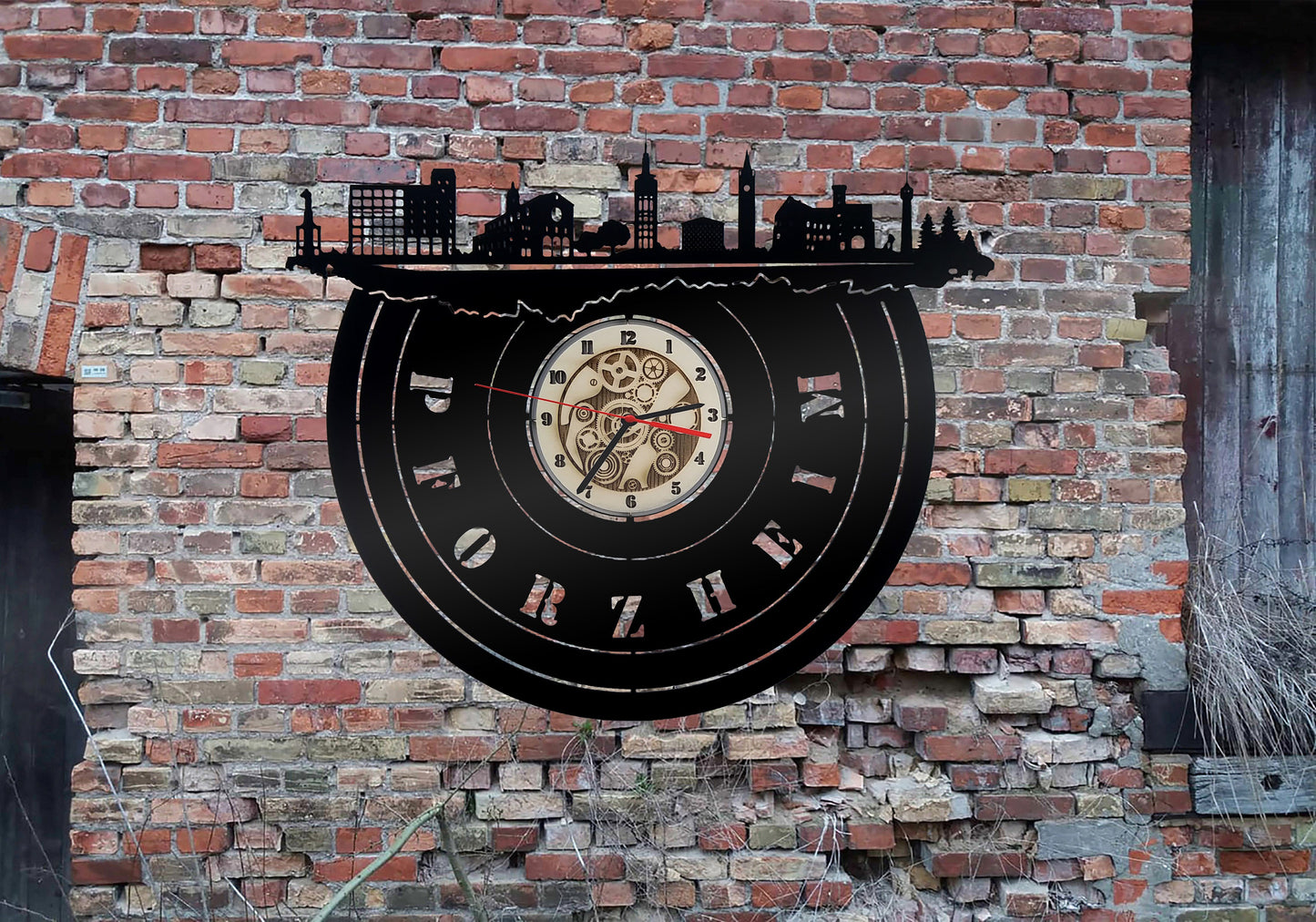Pforzheim Wanduhr Uhr Holzuhr Uhren Ziffernblatt Clock Holz Armbanduhr Skyline Silhouette  Aufkleber