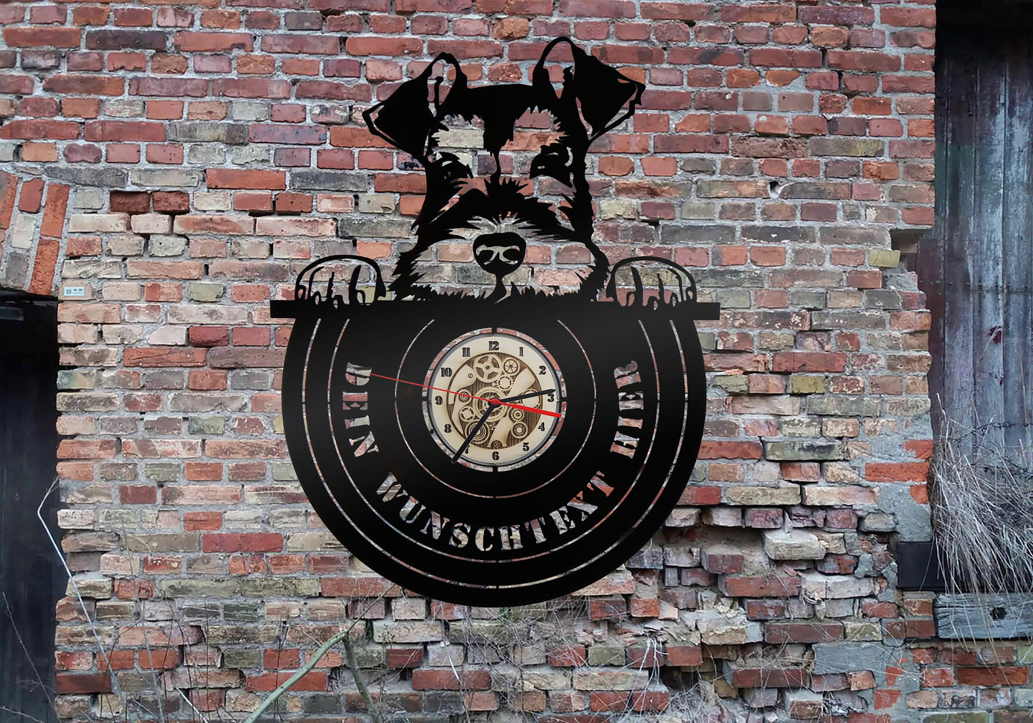 Schnauzer Wanduhr Uhr Holzuhr Uhren Ziffernblatt Clock Holz Armbanduhr wood wall sign sticker Welpen Welpe