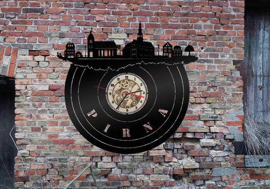 Pirna  Wanduhr Uhr Holzuhr Uhren Ziffernblatt Clock Holz Armbanduhr Skyline Silhouette  Aufkleber