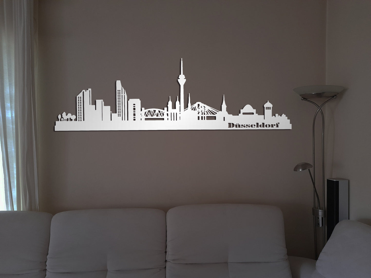 Edelstahl Skyline Düsseldorf Metall Wandkunst Stahl rostfrei Silhouette Metallkunst Künstlerarbeit