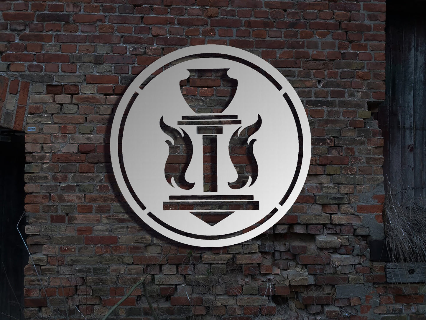 Edelstahl WandbildSchild Töpfer Töpferei Töpferwerkstatt Zunftzeichen Rund Innungsschild Logo Emblem Zeichen Zunft