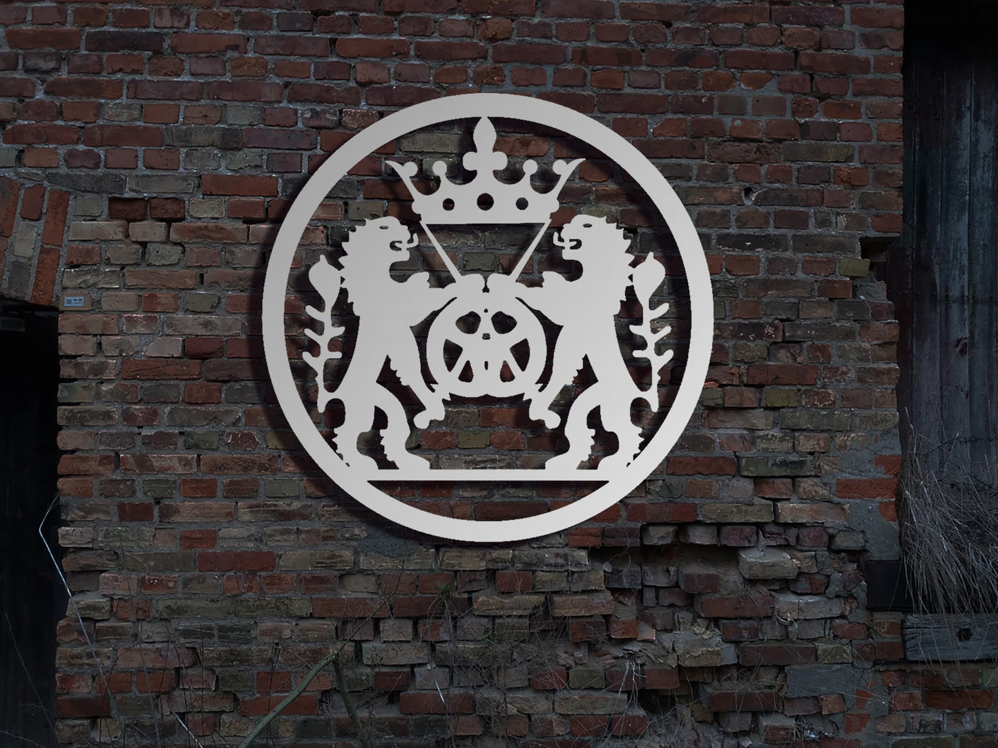 Edelstahl Wandbild Schild Bäcker Zunftzeichen Rund Innungsschild Logo Emblem Zeichen Zunft sign Metallschild Stahlschild