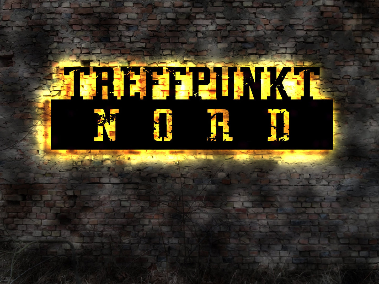 Wandbild Treffpunkt Nord Süd Ost West Hinweisschild Pfeil Vintage Retro no Neonreklame Aufkleber Wunschtext LED