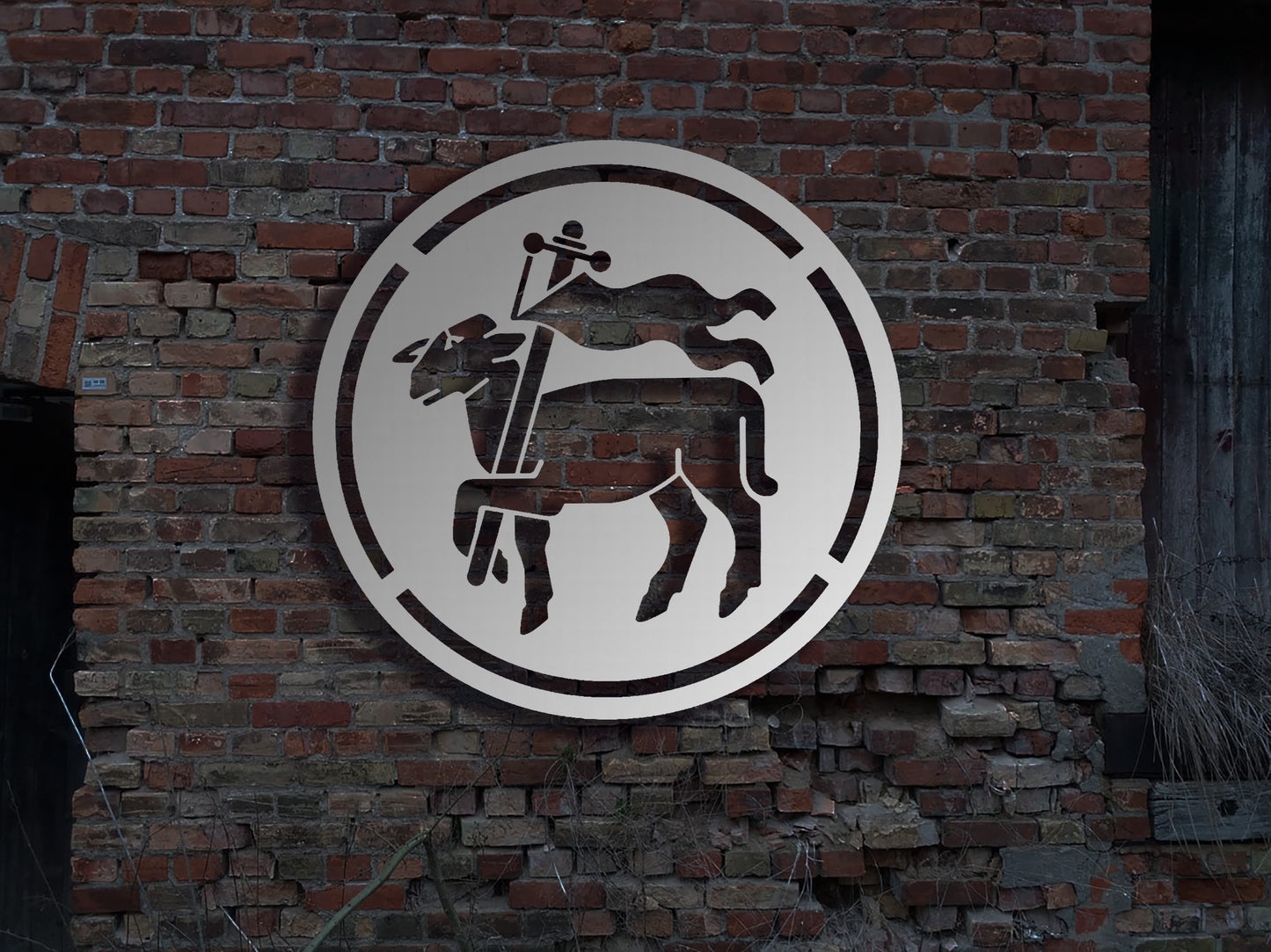 Edelstahl WandbildSchild Metzger Metzgerei Schlachter Fleischer Fleischermeister Zunftzeichen Rund Innungsschild Logo Emblem Zeichen Zunft