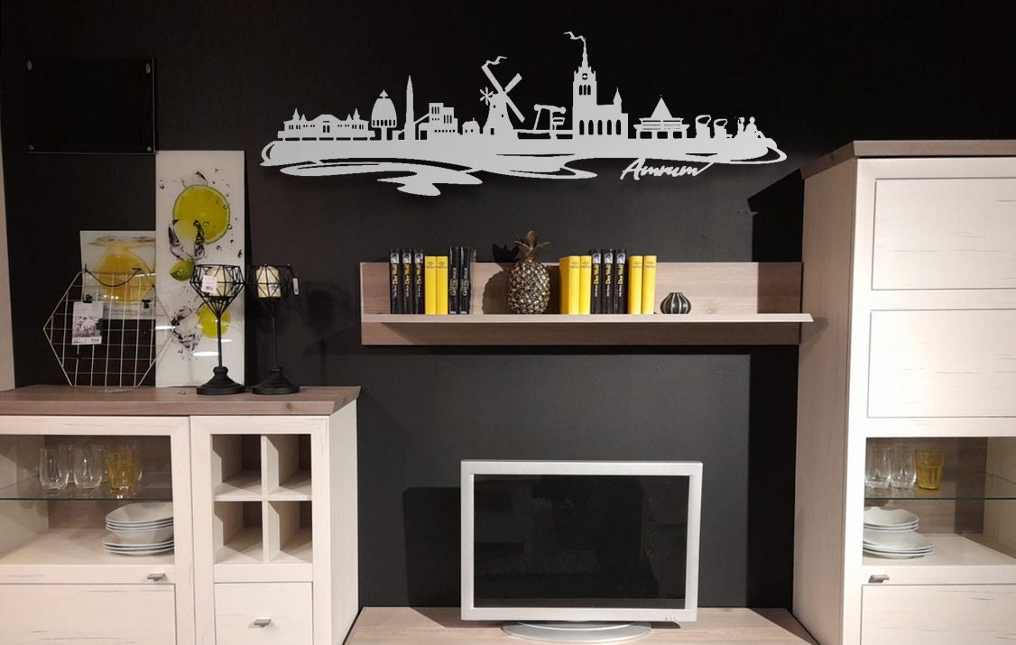 Edelstahl Skyline Amum Insel Metall Wandkunst Stahl rostfrei Silhouette Metallkunst Künstlerarbeit