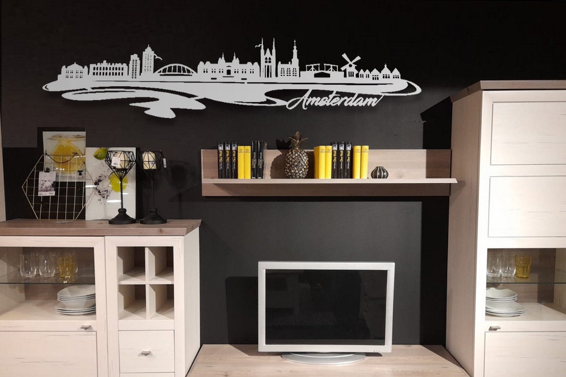 Edelstahl Skyline Amsterdam Stadt Metall Wandkunst Stahl rostfrei Silhouette Metallkunst Künstlerarbeit