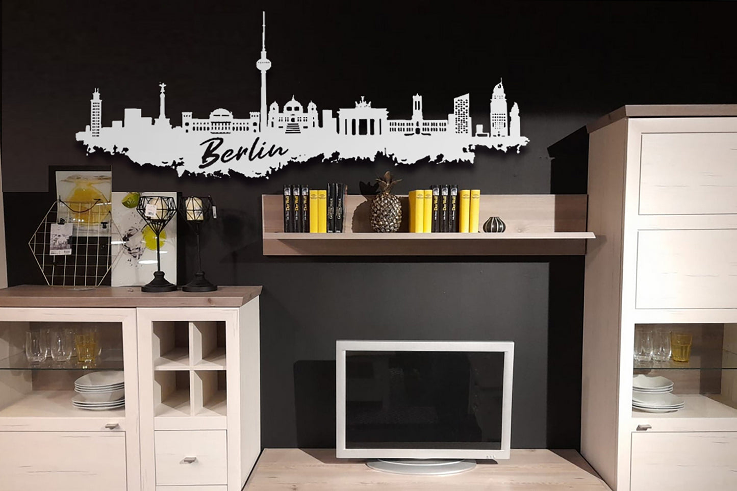 Edelstahl Skyline Stadt Berlin Wandkunst Stahl rostfrei Silhouette Metallkunst Künstlerarbeit