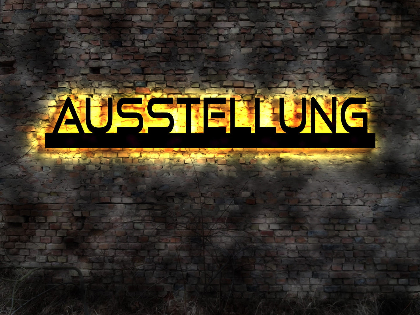 LED Leuchtschild Holz Ausstellung Schild Hinweisschild Galerie Vernissage Museum