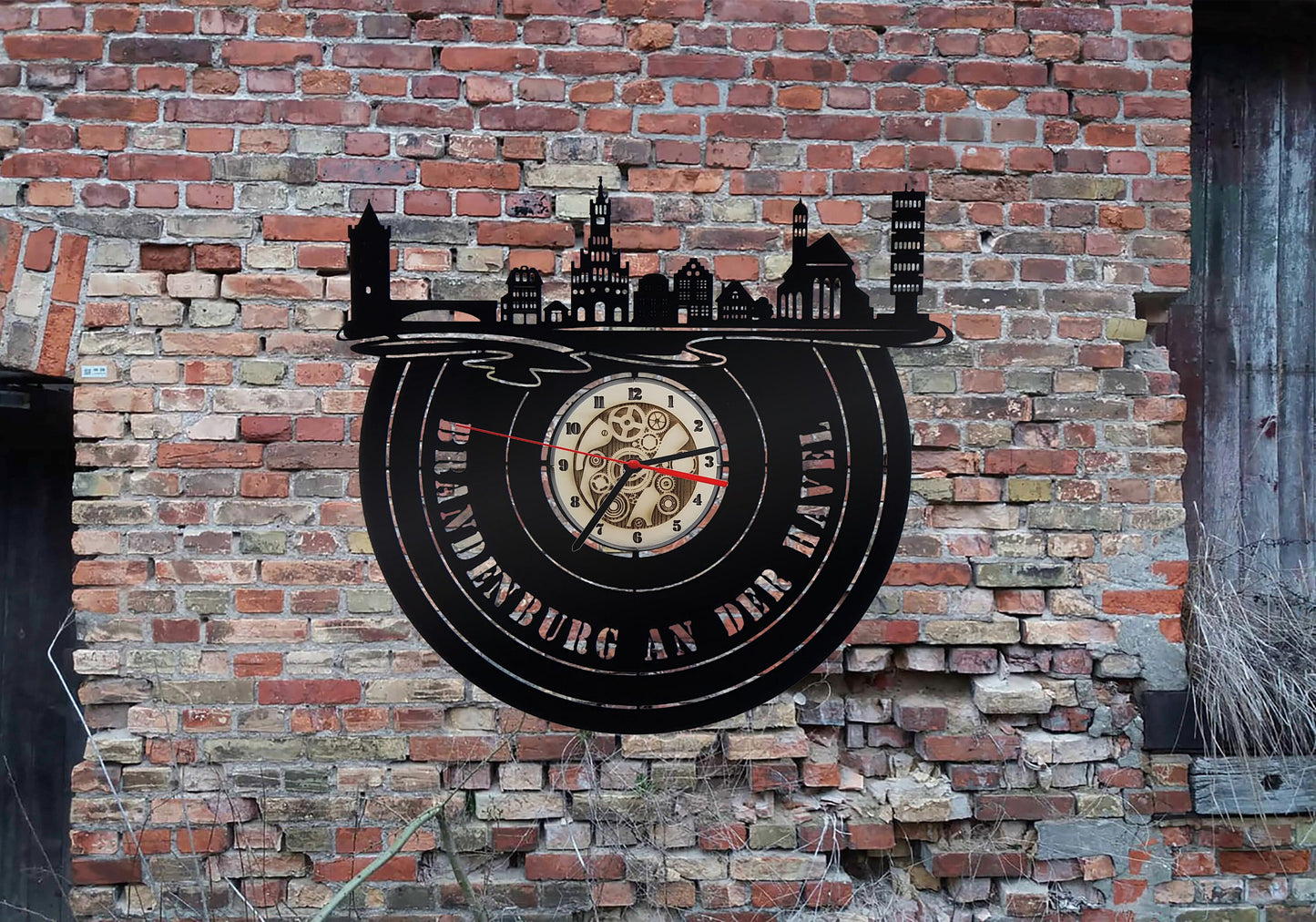 Wanduhr Uhr 3D LED Deko Skyline Brandenburg an der Havel Holz Silhouette Wandtattoo Aufkleber Sticker Wandbehang Kuckucksuhr Armbanduhren