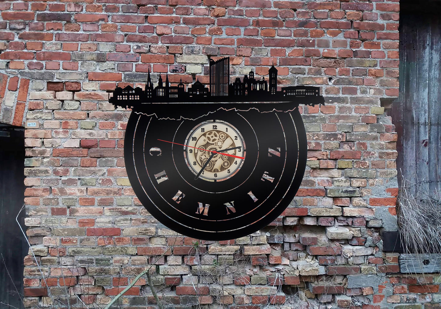 Wanduhr Uhr 3D LED Deko Skyline Chemnitz Holz Silhouette Wandtattoo Aufkleber Sticker Wandbehang Kuckucksuhr Armbanduhren Laden Store