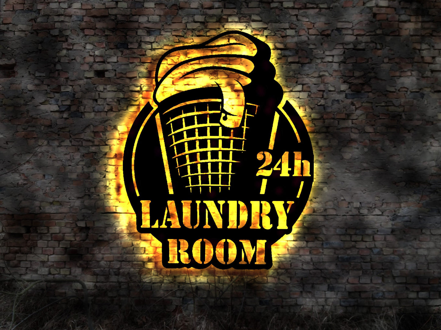 LED Wandbild Laundry Room Wäscherei Waschsalon Waschmaschine Wäsche waschen  24/7 Trockner Bügeln Unterwäsche Hemden