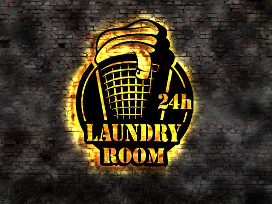 LED Wandbild Laundry Room Wäscherei Waschsalon Waschmaschine Wäsche waschen  24/7 Trockner Bügeln Unterwäsche Hemden