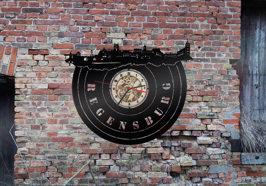 Regensburg  Stadt Wanduhr Uhr Holzuhr Uhren Ziffernblatt Clock Holz Armbanduhr Skyline Silhouette  Aufkleber