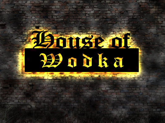 Leuchtreklame House of Wodka  no Gläser Irish drink bottle Fass Bar Tresen Holzfass  Sammler  Collection Barschilder  sign Schild