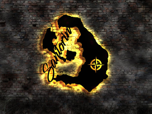 Skyline Insel Santorin LED Wandbild Holz Stadt AK Karte Map Wandsticker Leuchtbild Neonreklame Wandtattoo Reiseführer Silhouette