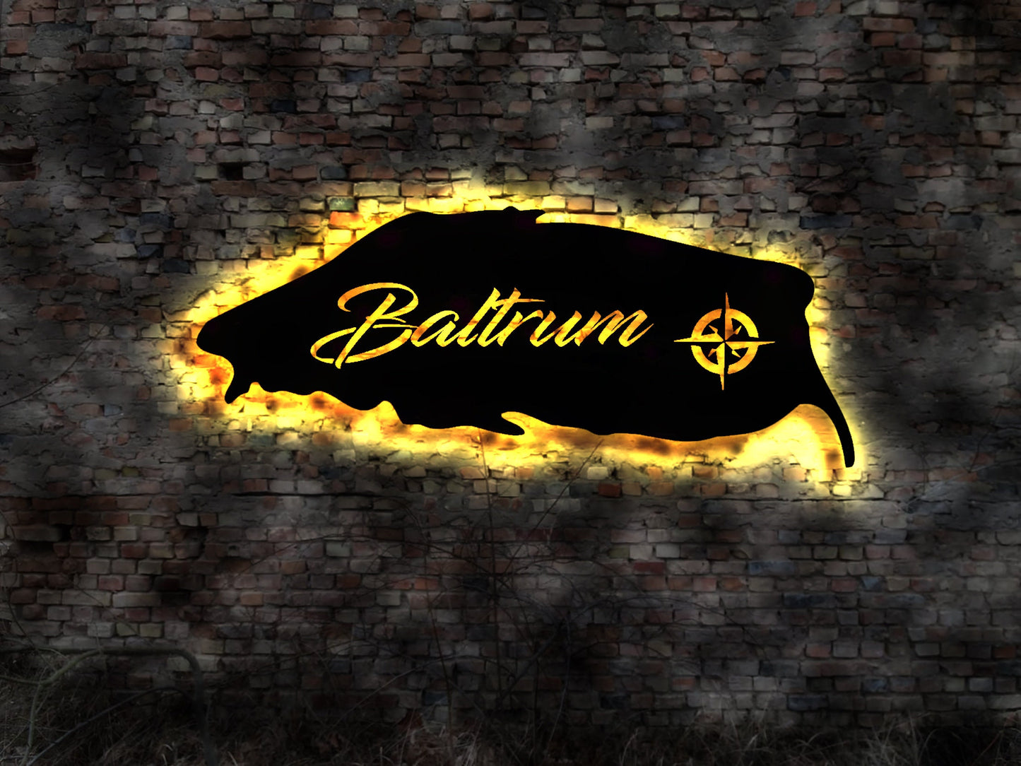 Skyline Insel Baltrum LED Wandbild Holz Stadt  Karte Map Stadtplan Wandsticker Leuchtbild Neonreklame Wandtattoo Reiseführer Silhouette