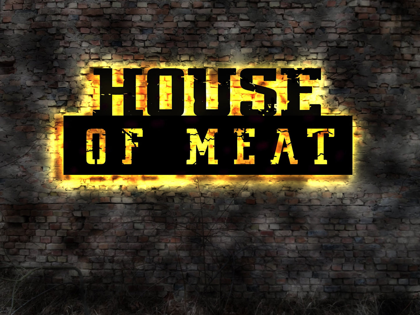 LED Wandbild House of Meat Fleisch Schlachter BBQ Grill Fleischer Schild Fleischerei Burger Geschäft Rind Steak