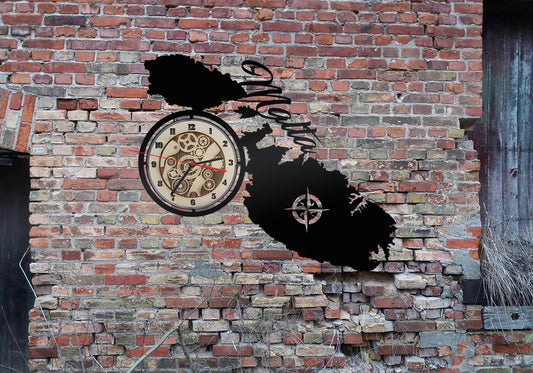 Malta  Wanduhr Uhr Holzuhr Uhren Ziffernblatt Clock Holz Armbanduhr Skyline Silhouette  Aufkleber Insel