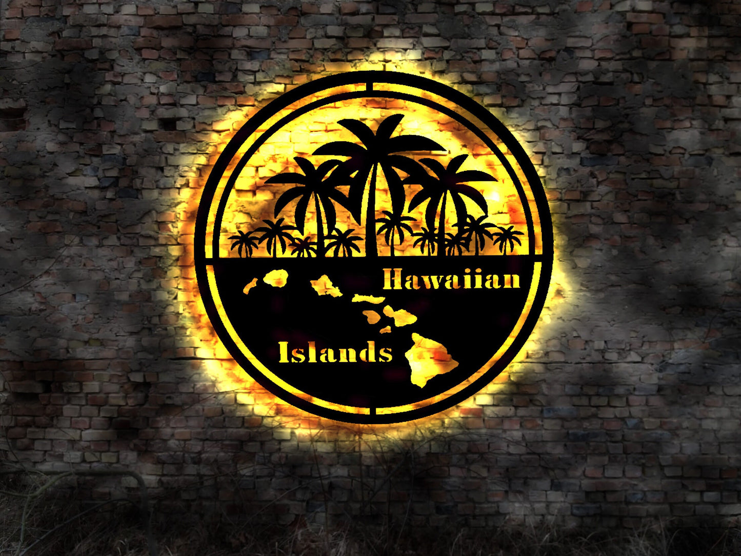 LED Leuchtreklame Schild Hawaii Hawai Hawaiian Island Islands Beach Pamlen surfing Picture Graphic Bild Neon sign palm Emblem sticker car