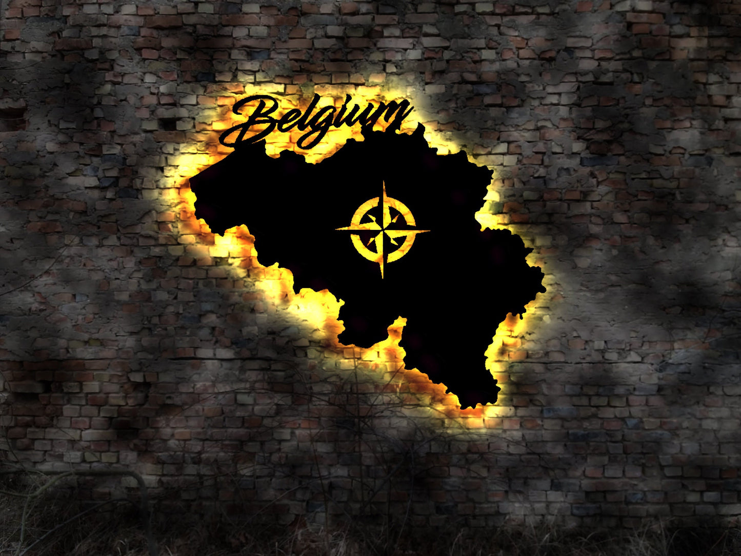 LED Skyline Belgium Belgien  beleuchtet Umriss Silhouette Bild Gemälde Zeichnung