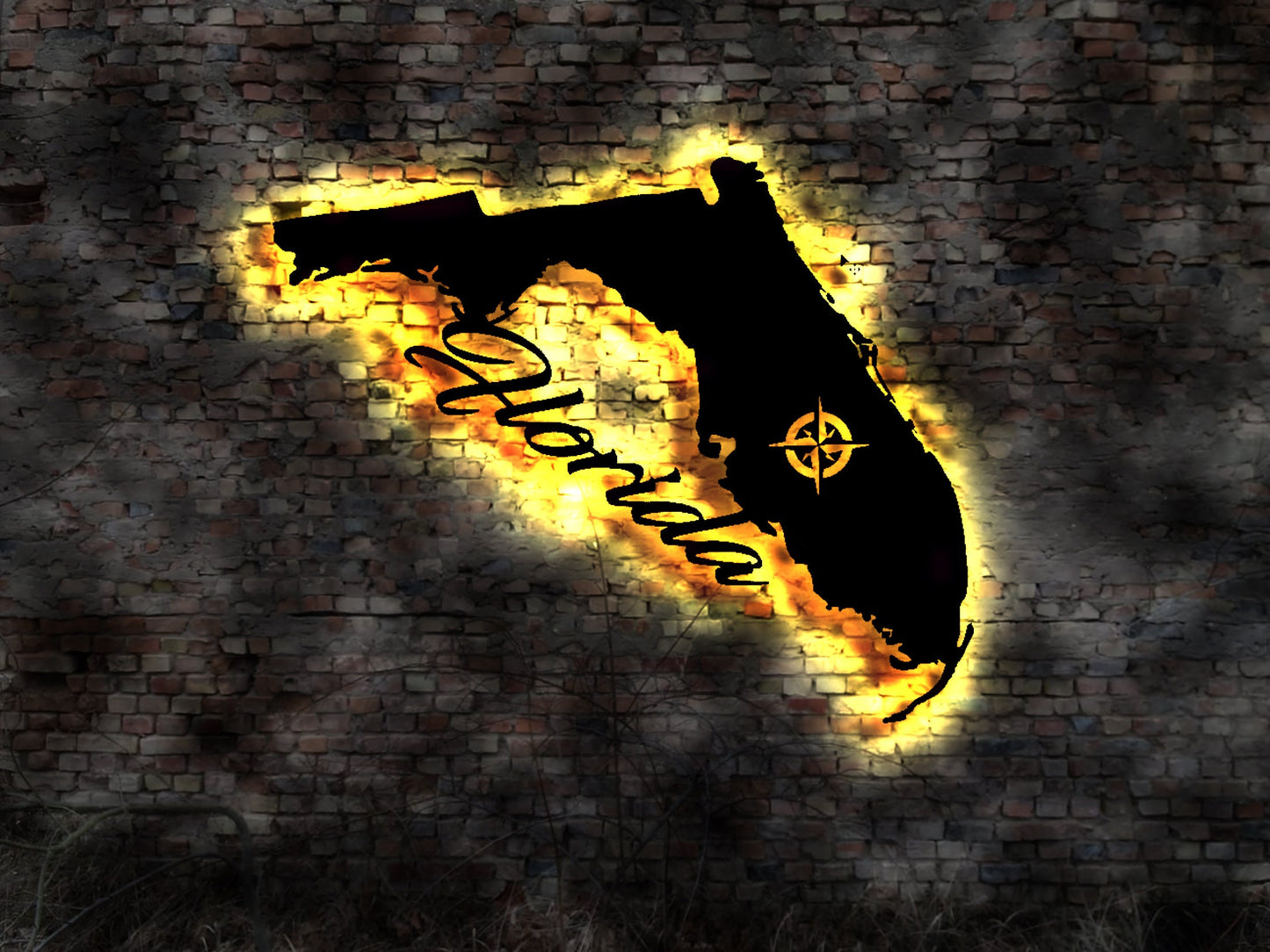 Skyline Florida US state  LED Wandbild Holz Stadt AK Karte Map Wandsticker Leuchtbild Neonreklame Wandtattoo Reiseführer Silhouette usa