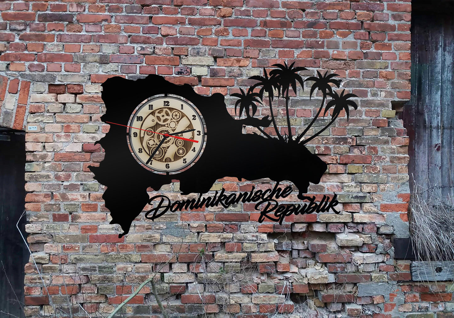 Dominikanische Republik Wanduhr Uhr Holzuhr Uhren Ziffernblatt Armbanduhr Skyline Silhouette Aufkleber Insel