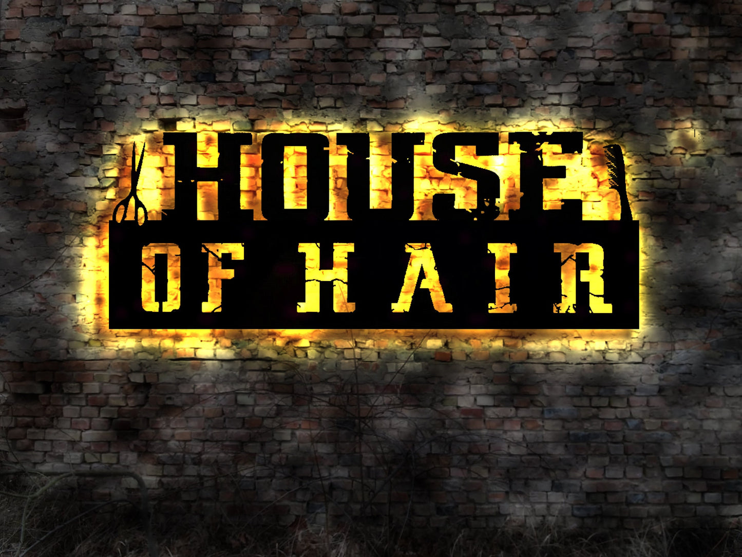 LED Wandbild House of hair Barber Friseur Salon Schild Werbung Firmenschild Firma Reklame Hair Einrichtung Deko Wandbild Bild Friseurin