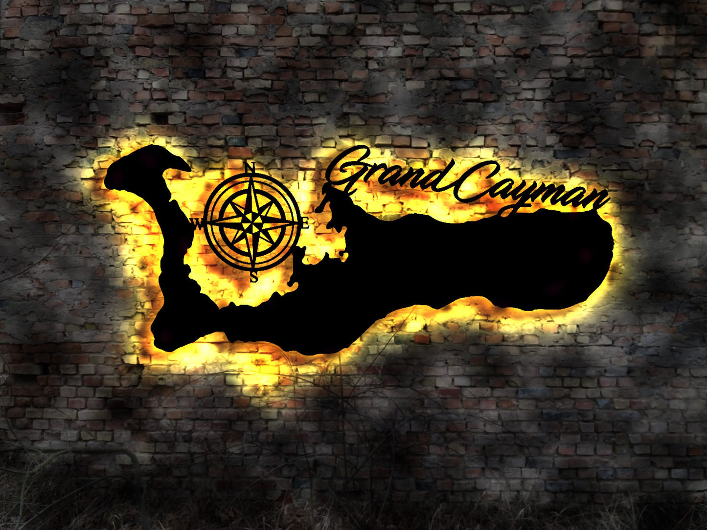 Skyline Grand Cayman  Urlaub  LED Wandbild Holz Stadt AK Karte Map Wandsticker Leuchtbild Neonreklame Wandtattoo Reiseführer Silhouette