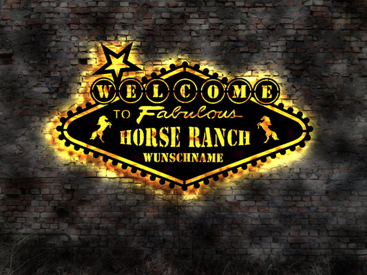 LED Wanddeko Leuchtschild Reklame Ranch Horse Horses Reiter Reiterhof Pferdepension Dressurreiten Pferdestall Pferdesattel Stroh Bild