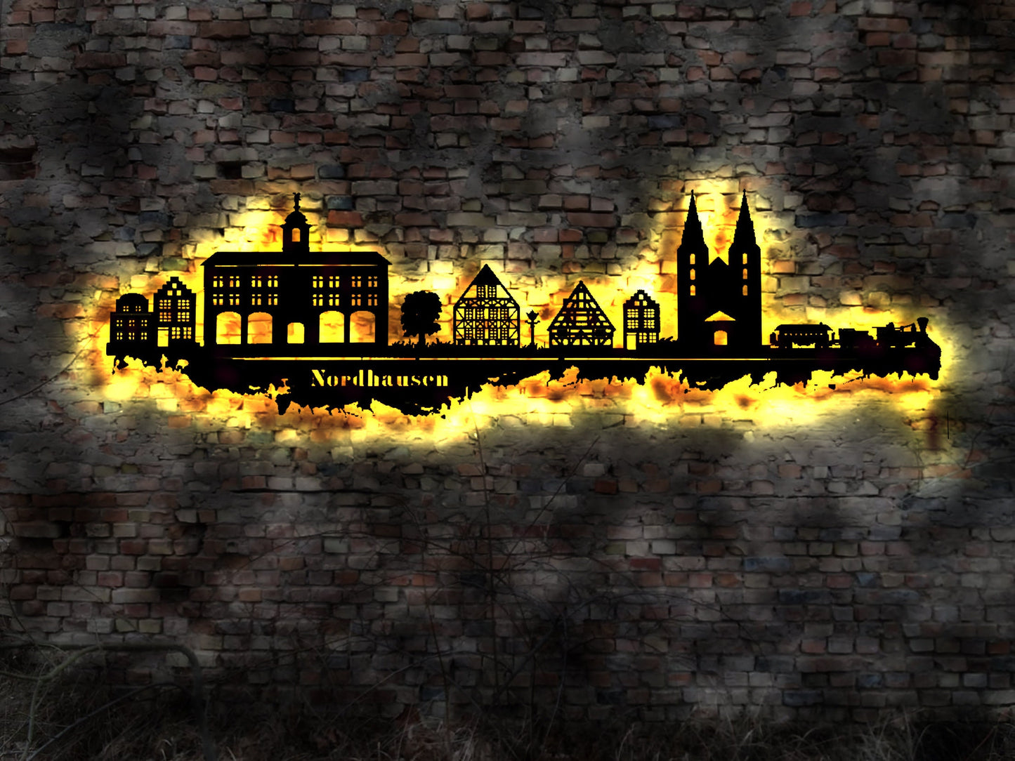 Skyline Nordhausen Thüringen LED Wandbild Holz Stadt AK Karte Map Stadtplan Wandsticker Bild Wandtattoo Reiseführer Silhouette