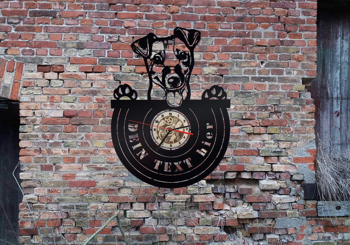 Jack Russel Wanduhr Uhr Holzuhr Uhren Ziffernblatt Clock Holz Armbanduhr Hundezucht Bild Dog Hund sign sticker Welpen Welpe