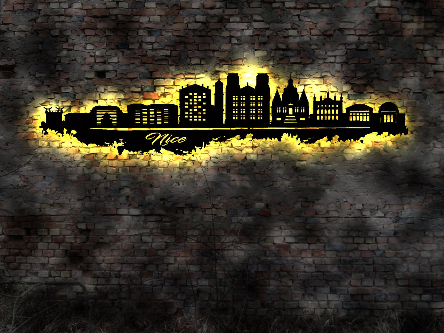 Skyline Nizza Nice France Frankreich LED Wandbild Holz Stadt AK Karte Map Stadtplan Wandsticker Leuchtbild Neonreklame Wandtattoo