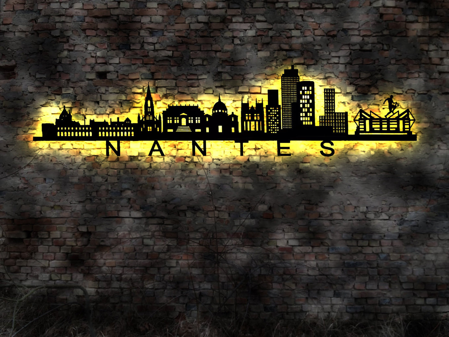 Skyline Nantes France Frankreich LED Wandbild Holz Stadt AK Karte Map Stadtplan Wandsticker Leuchtbild Neonreklame Wandtattoo horizon