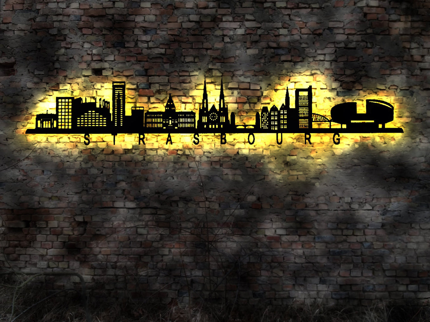 Skyline Straßburg Strasbourg  France Frankreich  LED Wandbild Holz Stadt AK Karte Map Stadtplan Wandsticker  Wandtattoo Silhouette