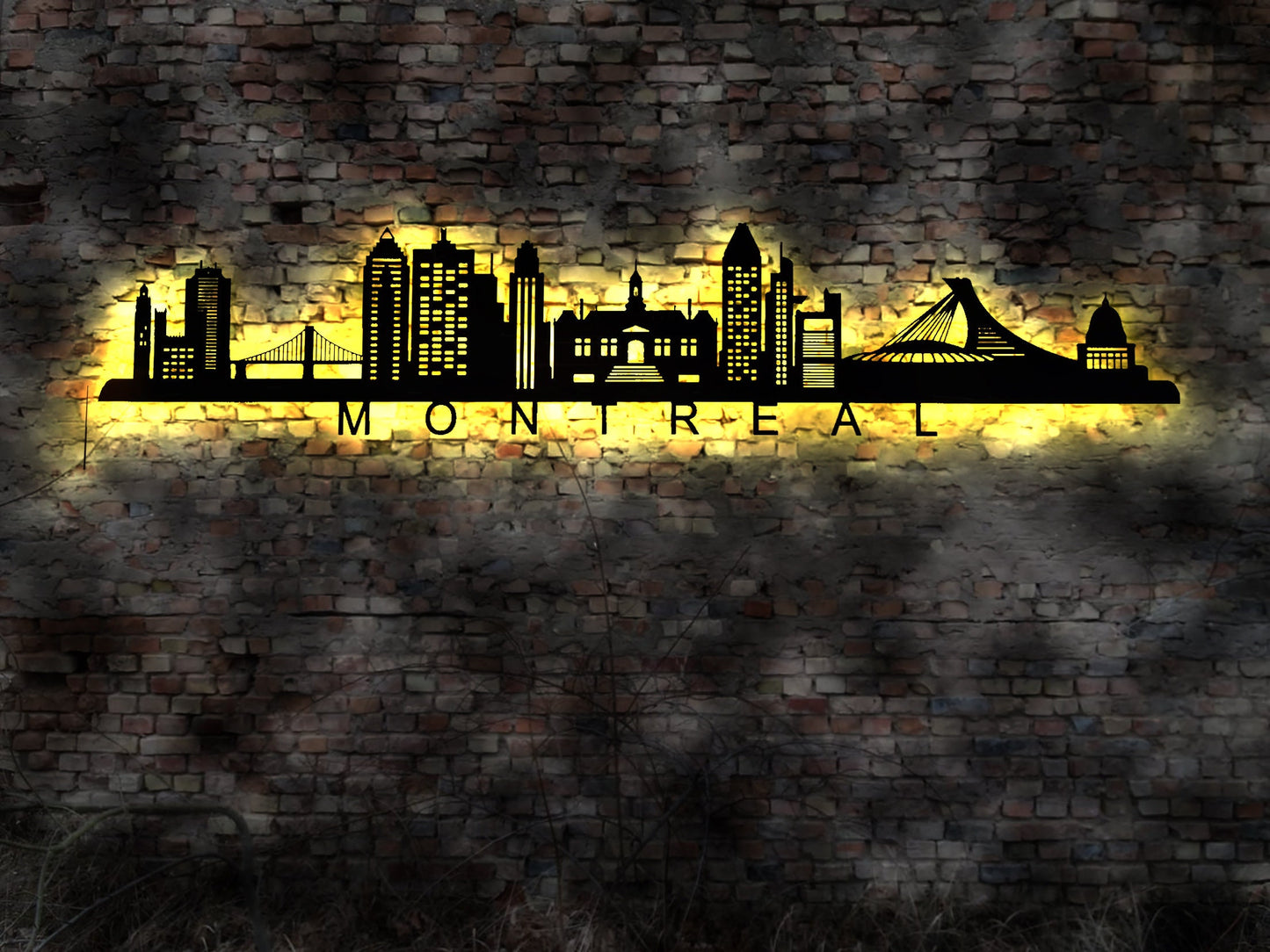 Skyline Montreal Stadt LED Wandbild Holz Stadt AK Karte Map Stadtplan Wandsticker Kanada Neonreklame Canada