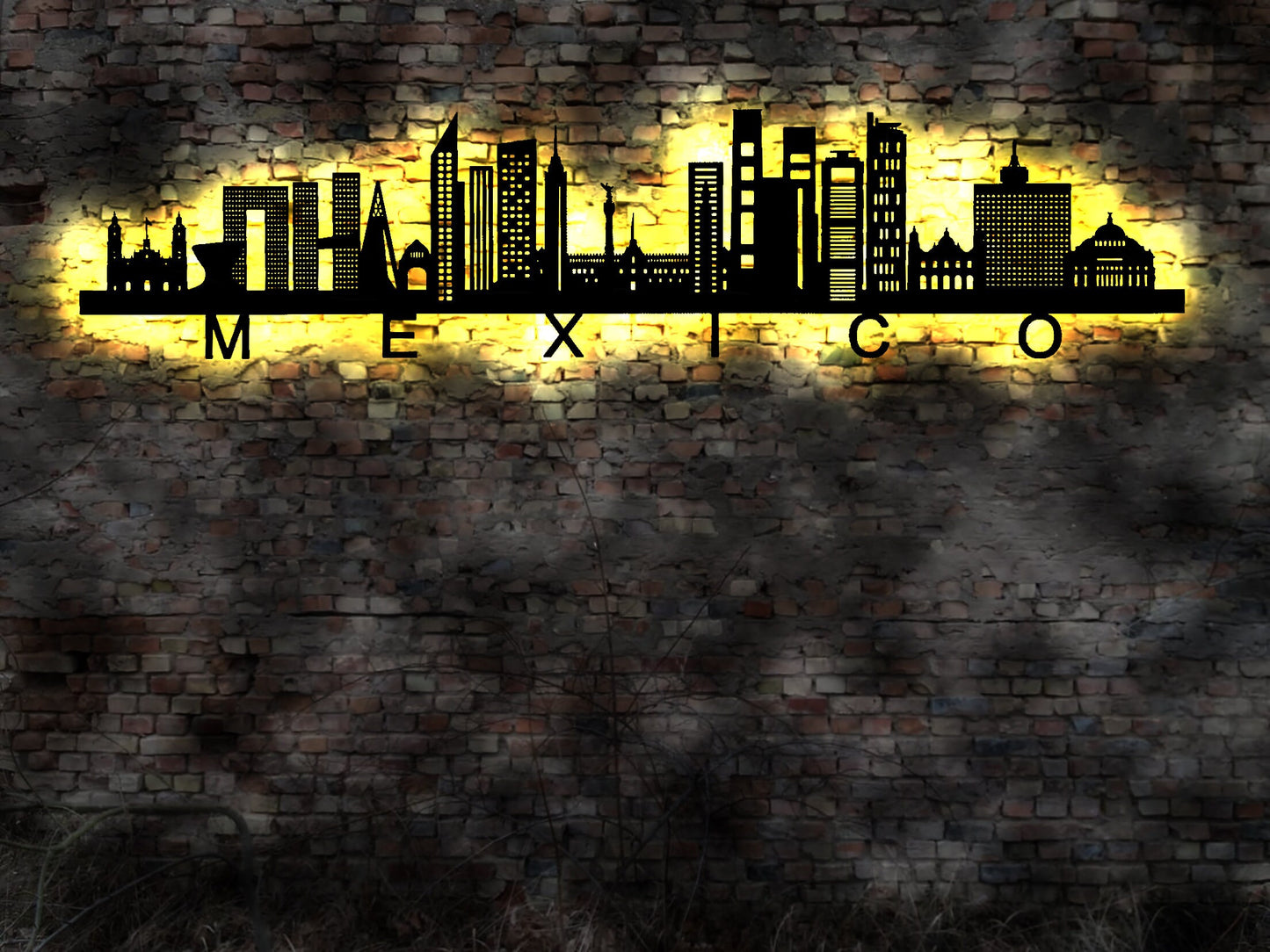 Skyline Mexico Stadt City LED Wandbild Holz Stadt AK Karte Map Stadtplan Wandsticker Leuchtbild Wandtattoo Reiseführer Silhouette