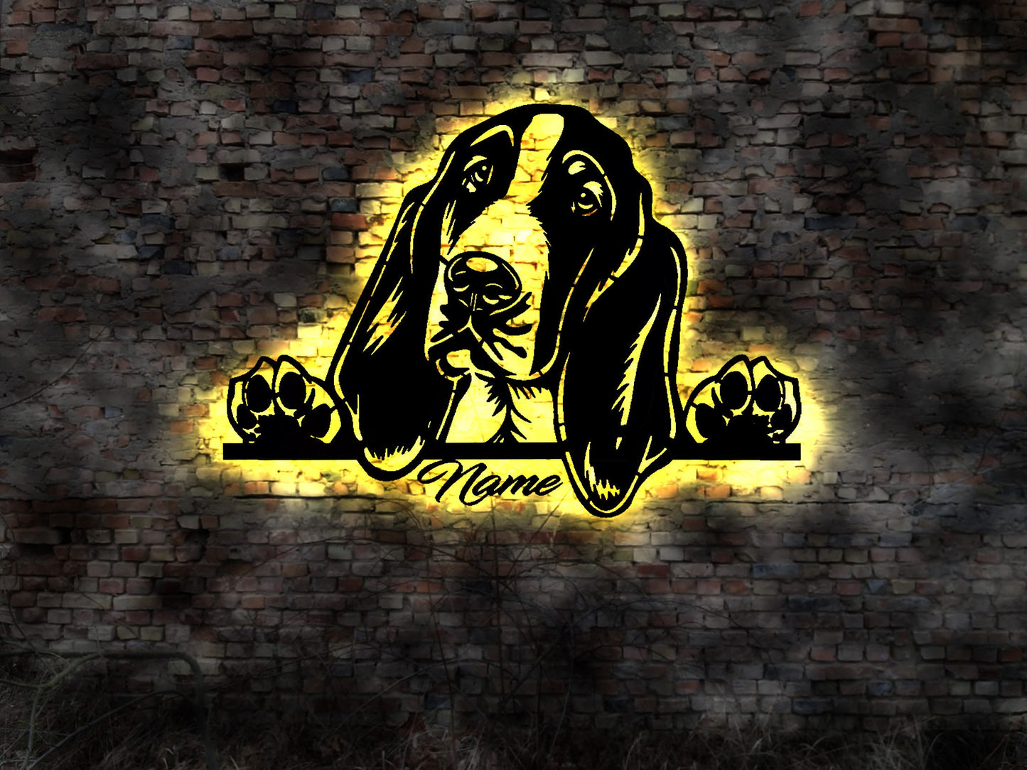 Basset Hound LED Wandbild aus Holz Welpen Welpe Buch Hund Dog Zucht Züchter