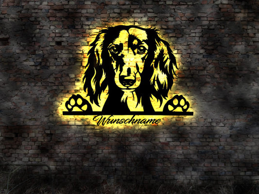 Saluki  Persischer Windhund LED Wandbild aus Holz Welpen Welpe Buch