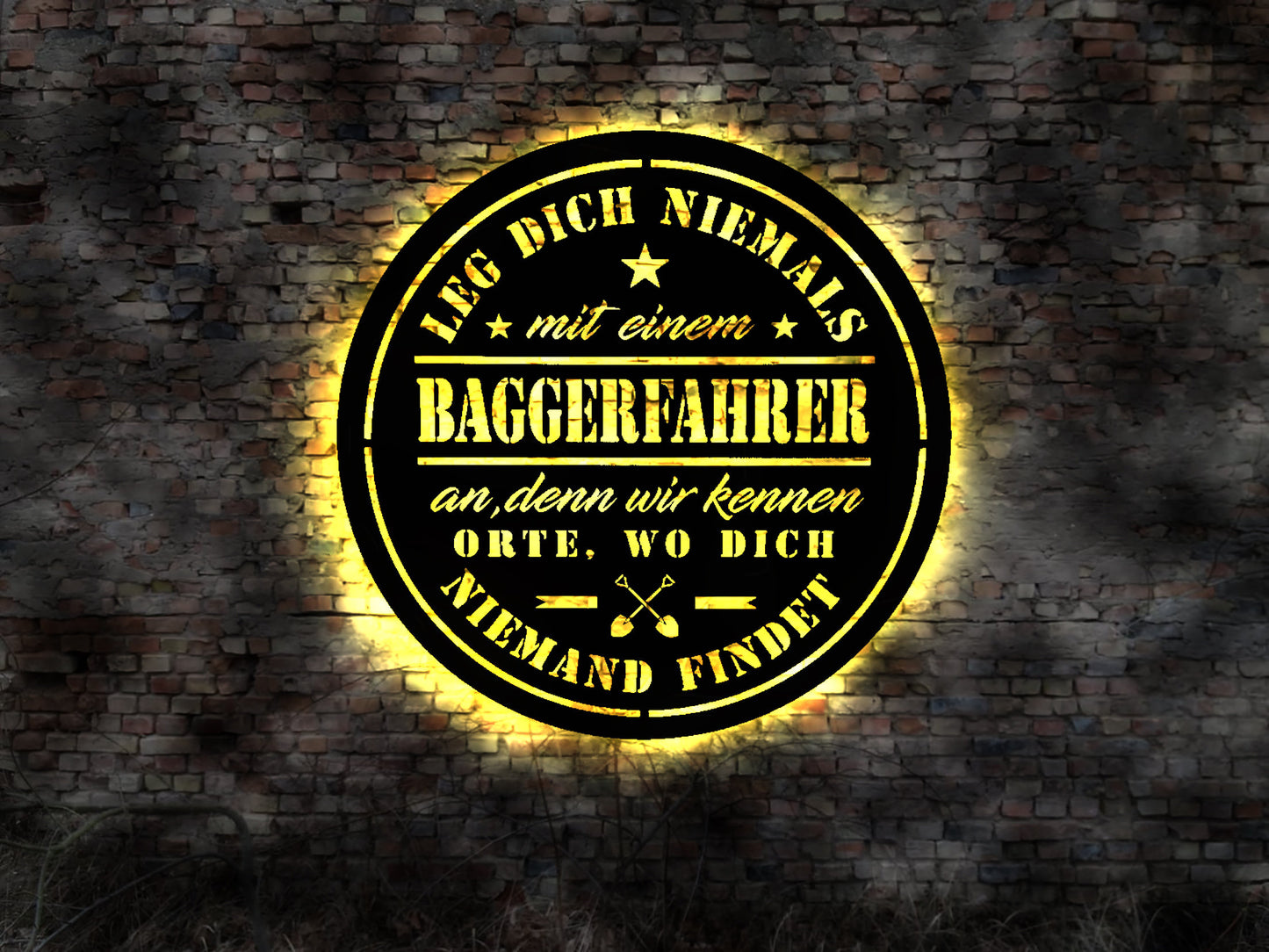 LED Wandbild Leuchtschild Bagger Baggerfahrer Logo Emblem Schild Aufkleber