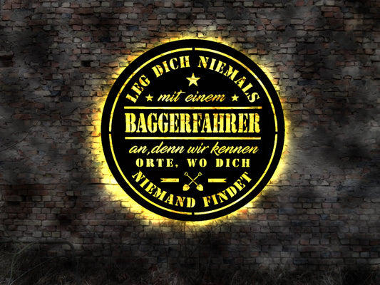 LED Wandbild Leuchtschild Bagger Baggerfahrer Logo Emblem Schild Aufkleber