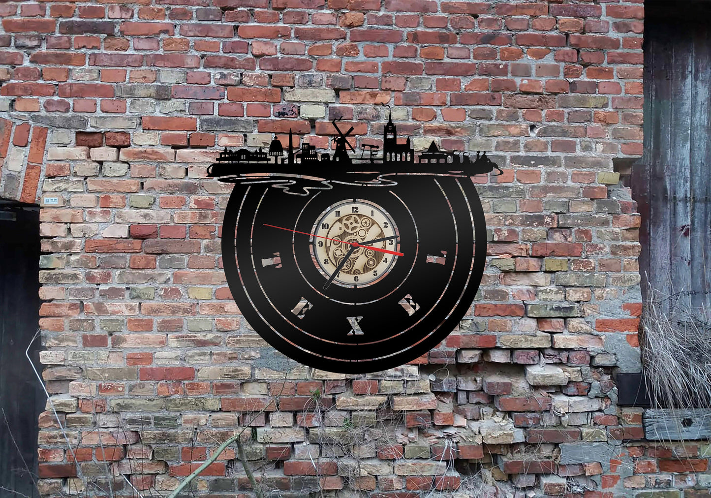 Insel Texel Wanduhr Uhr Holzuhr Uhren Ziffernblatt Clock Holz Armbanduhr Skyline Silhouette Aufkleber