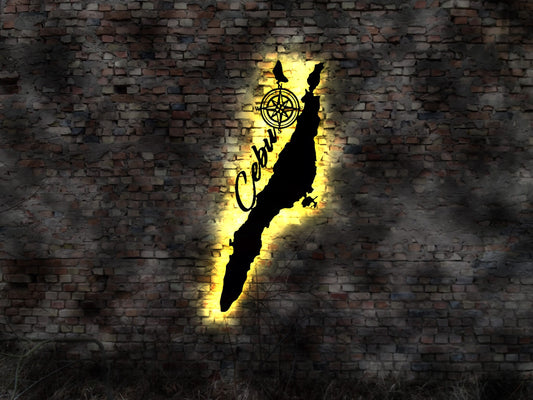 Skyline Insel  Cebu Philippinen  LED Wandbild   Holz Stadt AK Karte Map Stadtplan Wandsticker Leuchtbild Wandtattoo Reiseführer Silhouette