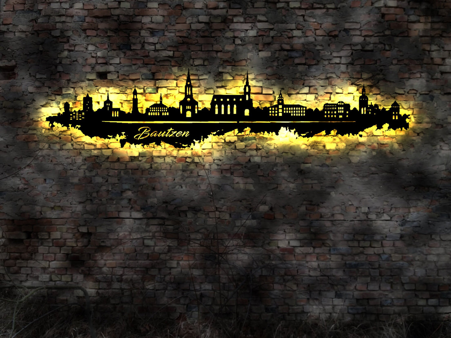 Skyline Bautzen  LED Wandbild Holz Stadt AK Karte Map Stadtplan Wandsticker Leuchtbild Neonreklame Wandtattoo Reiseführer Silhouette