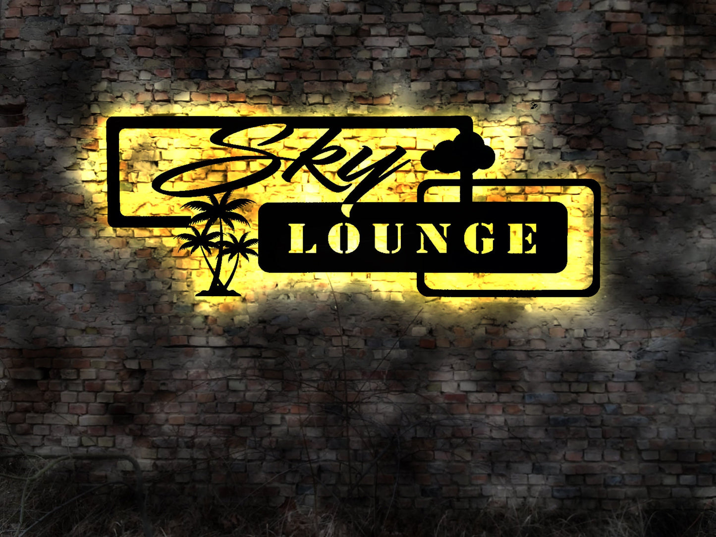 Sky  Lounge Leuchtreklame Schild Beach Bar sign Palmen Tresen Deko open Air
