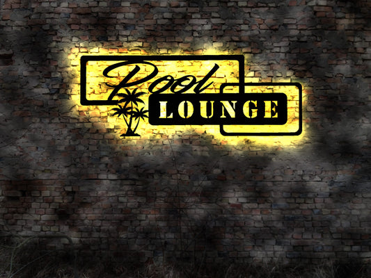 Pool  Lounge Leuchtreklame Schild Beach Bar sign Palmen Tresen Deko open Air swimming
