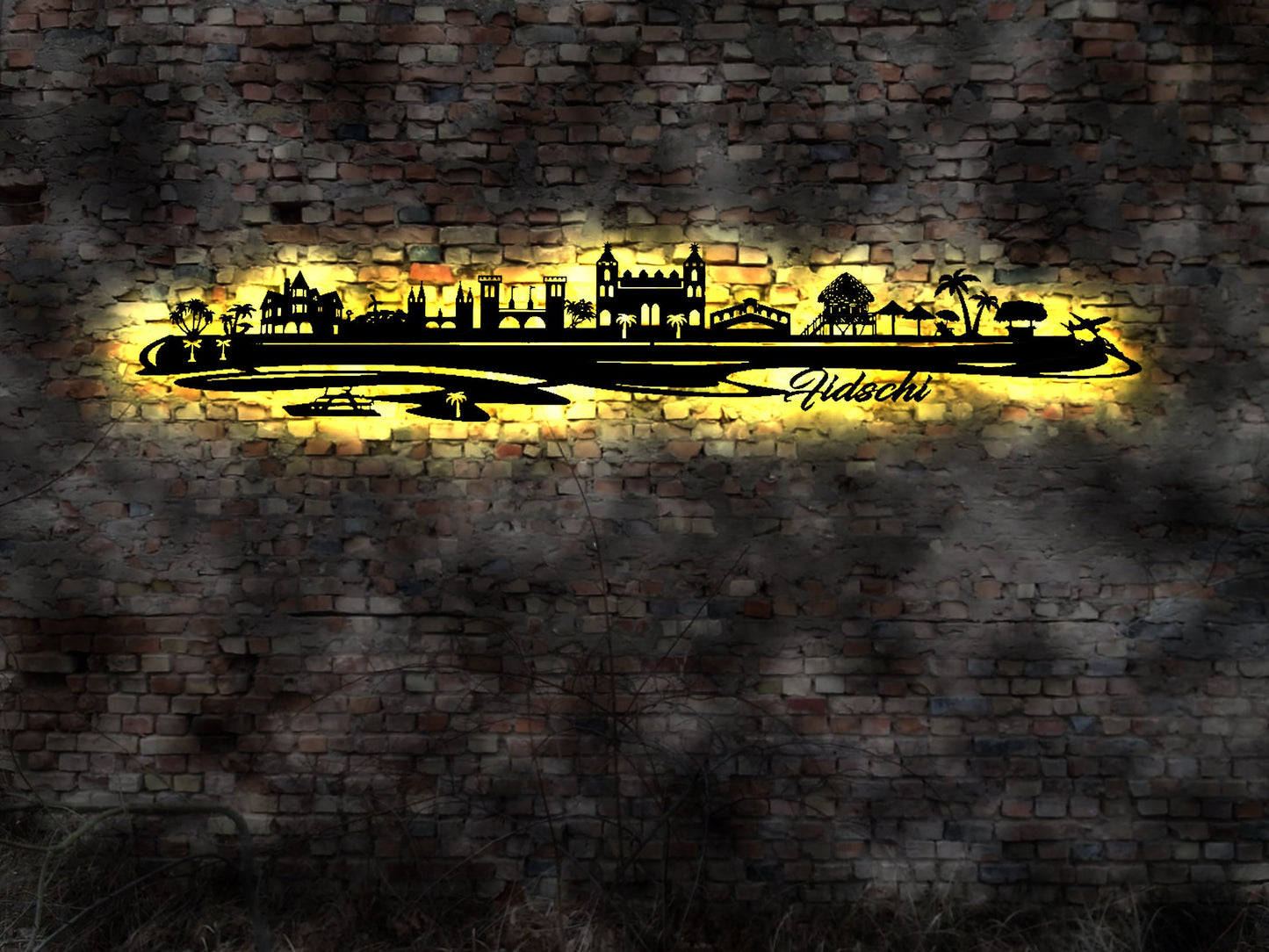 Skyline Panama  LED Wandbild Holz AK Karte Map  Wandsticker Leuchtbild Wandtattoo Reiseführer Silhouette Poster