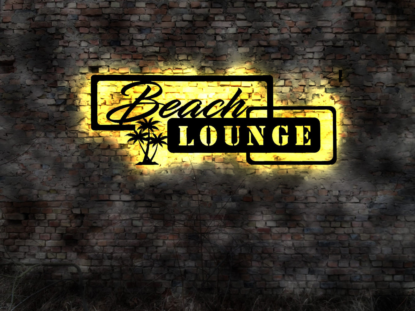 Beach Lounge Leuchtreklame Schild Beach Bar sign Palmen Tresen Deko open Air