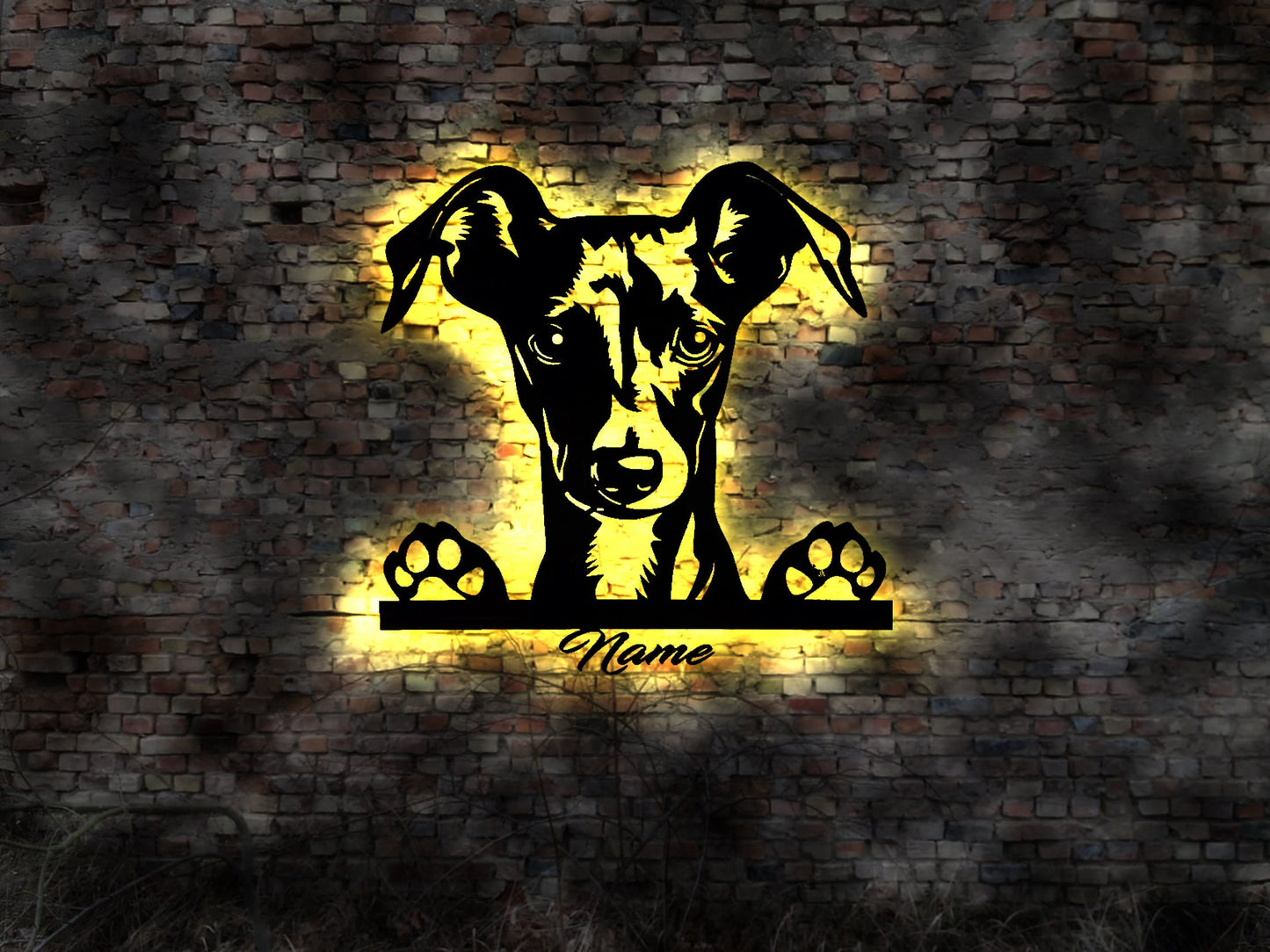Italienischer Windhund LED Wandbild aus Holz Welpen Welpe Buch Hund Dog Zucht Züchter Führleine Plüschtier Skulptur Spielzeug