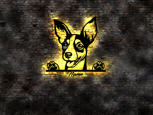 Rattenterrier Ratten Terrier   LED Wandbild aus Holz Welpen Welpe Buch Hund Dog Zucht Züchter Führleine Plüschtier Skulptur Spielzeug Rat
