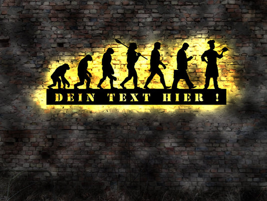 LED Wandbild Evolution  Koch Gastwirt Küche Kellner Gastronom Kochschürze Kochbuch personalisiert